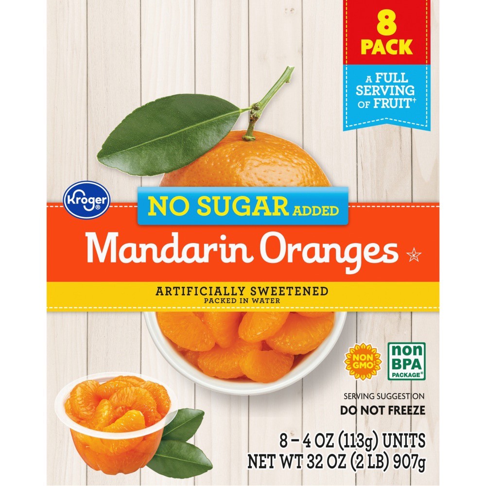slide 1 of 5, Kroger No Sugar Added Mandarin Oranges, 8 ct; 4 oz