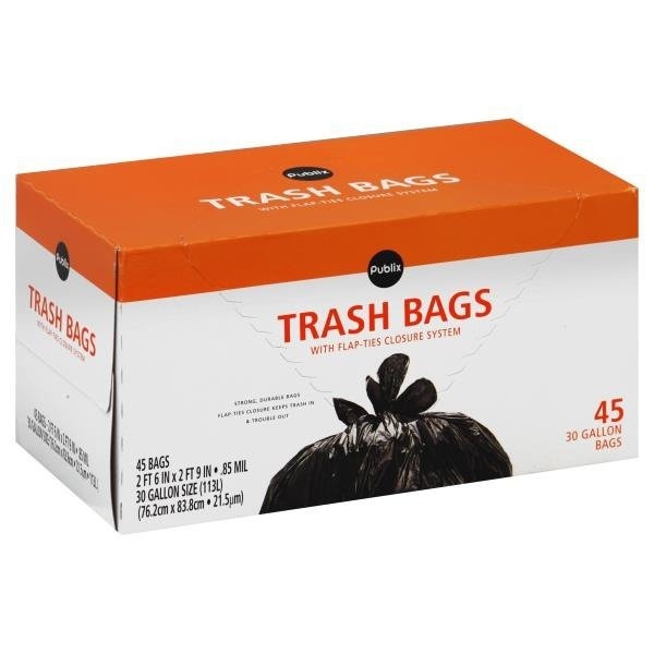 slide 1 of 1, Publix Trash Bags, with Flap Ties Closure System, 45 ct