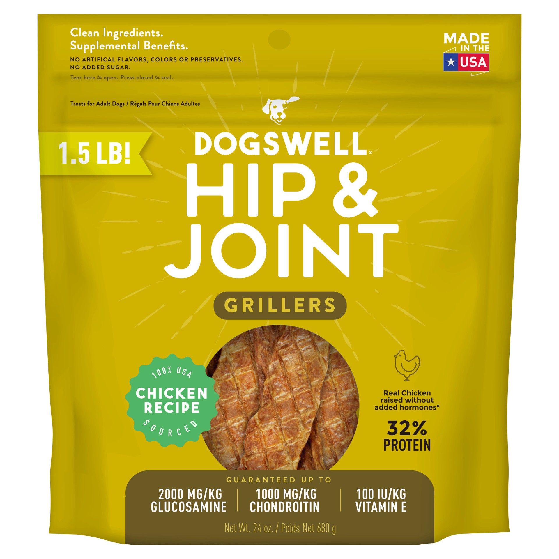 slide 1 of 8, Dogswell Hip & Joint Grillers Grain-Free Chicken Recipe for Dogs, 24 oz