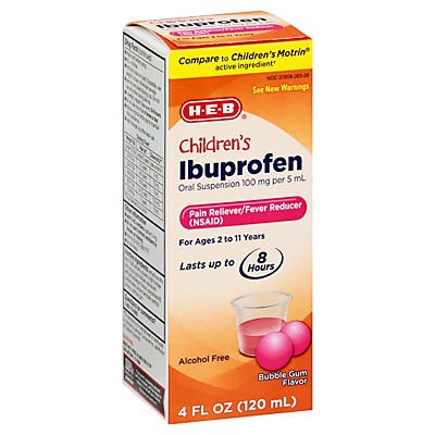 slide 1 of 1, H-E-B Children's Ibuprofen 100 Mg Oral Suspension Bubble Gum Flavor, 4 oz