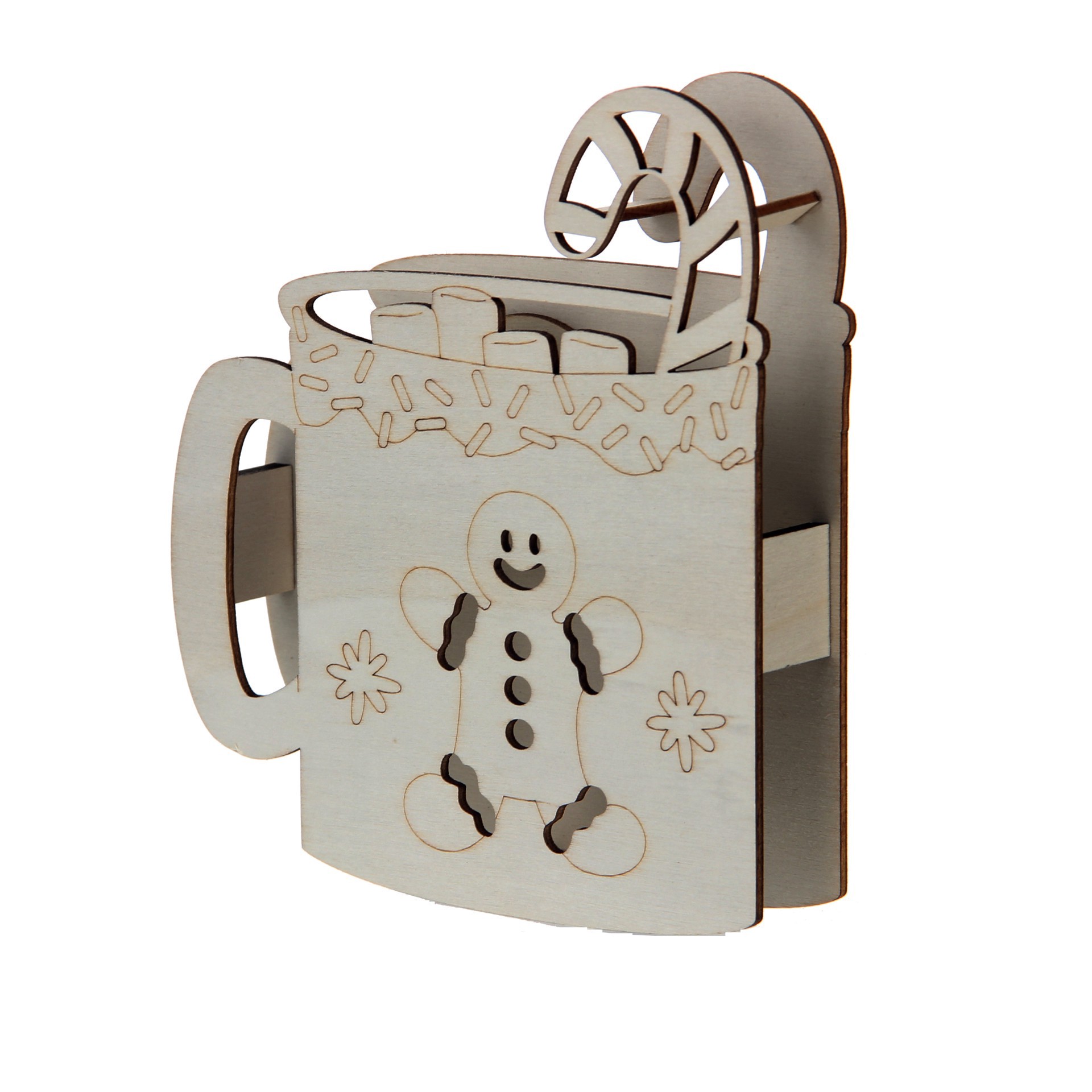 slide 3 of 3, 6" Gingerbread Mug Diy Led Wood Decor By Make Market, 5.46 in x 6.2 in x 1.18 in