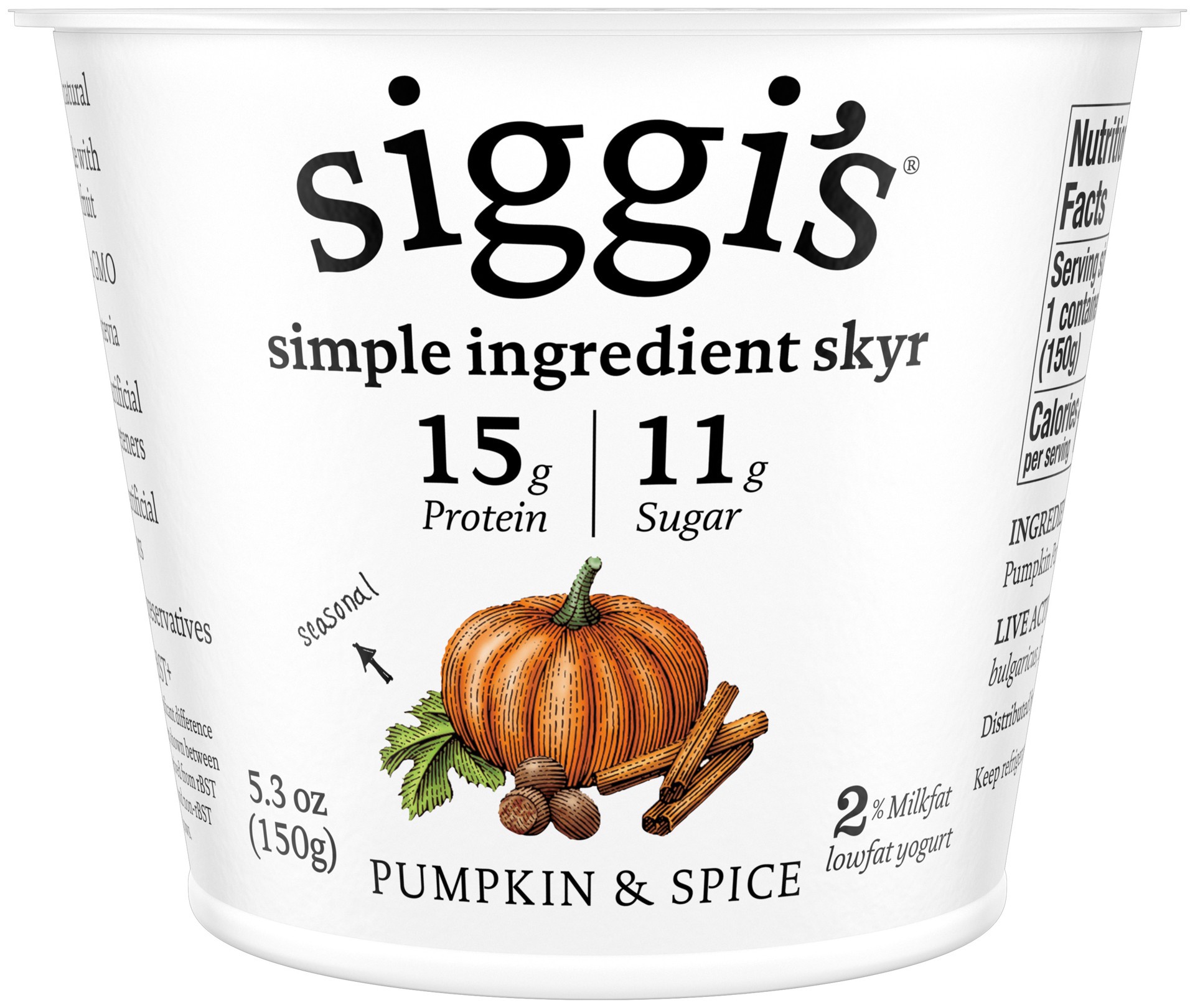 slide 1 of 1, siggi's Icelandic Skyr Lowfat Yogurt, Pumpkin Spice, 5.3 oz., 5.3 oz