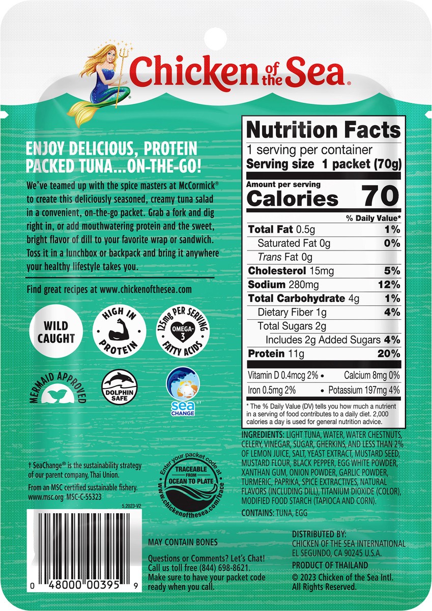 slide 3 of 8, Chicken of the Sea Wild Caught Light Tuna Packet, Dill Tuna Salad 2.5 oz, 2.5 oz