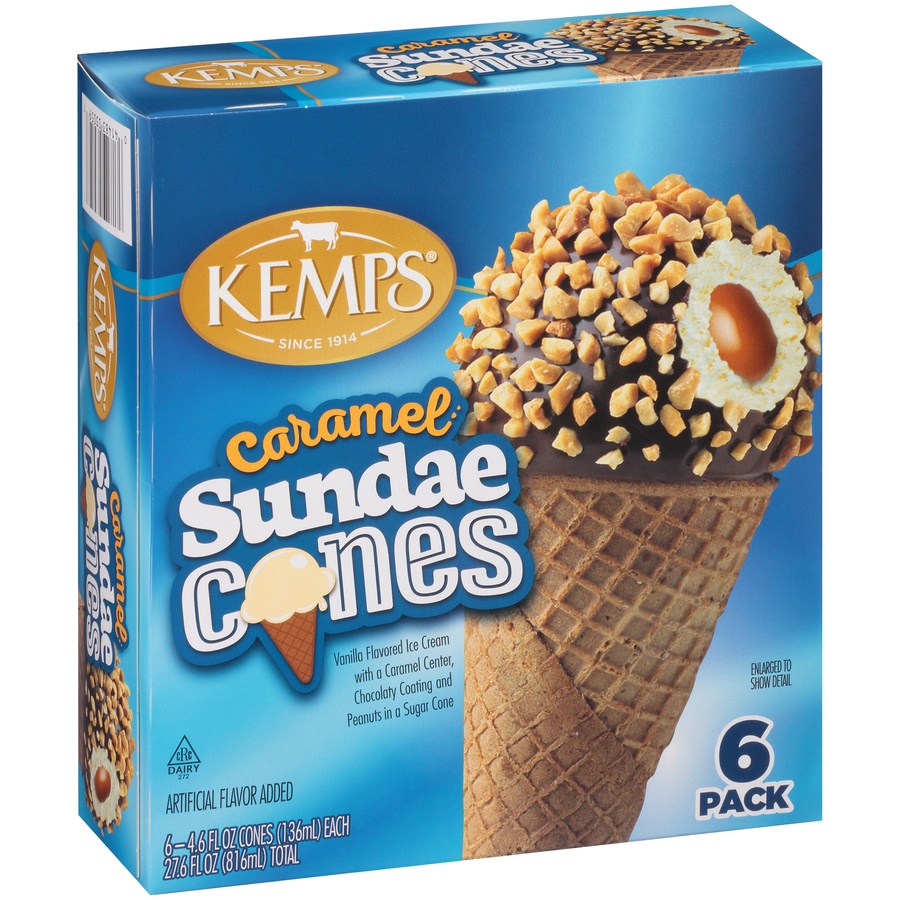 slide 2 of 8, Kemps Caramel Sundae Cones, 6 ct; 4.6 fl oz