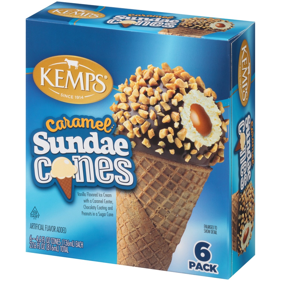 slide 3 of 8, Kemps Caramel Sundae Cones, 6 ct; 4.6 fl oz