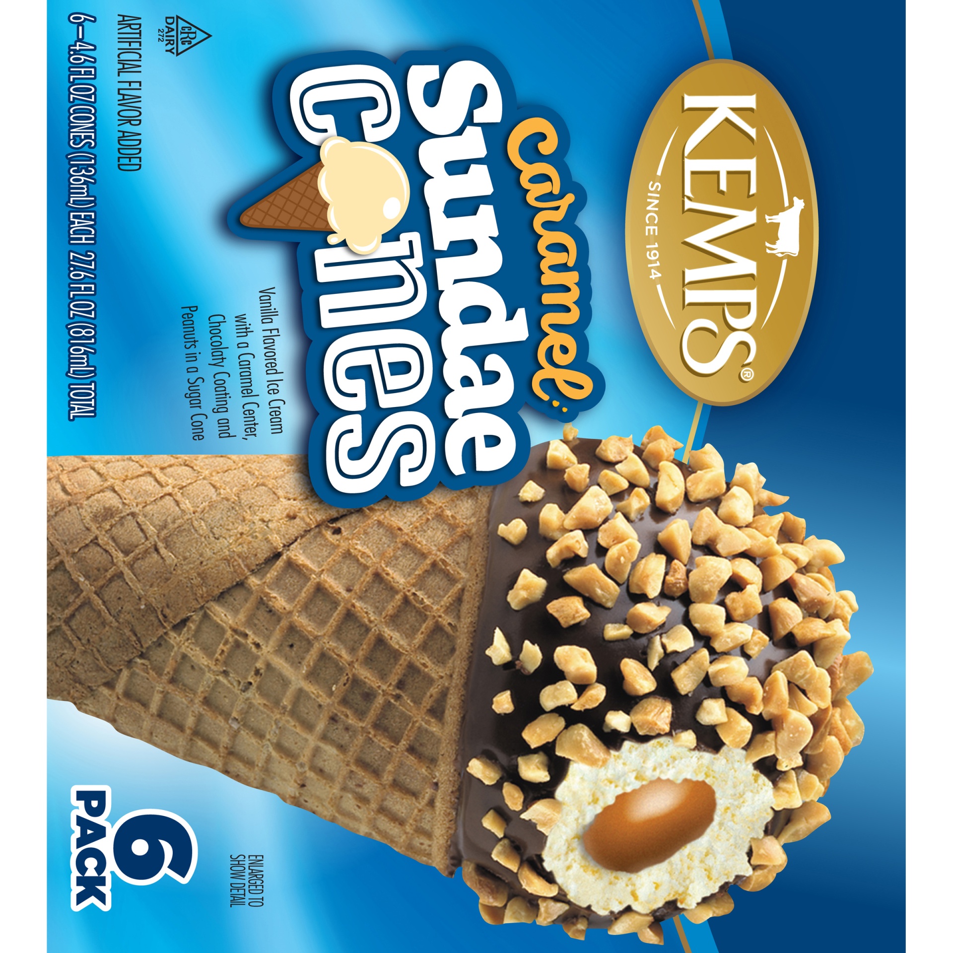 slide 6 of 8, Kemps Caramel Sundae Cones, 6 ct; 4.6 fl oz