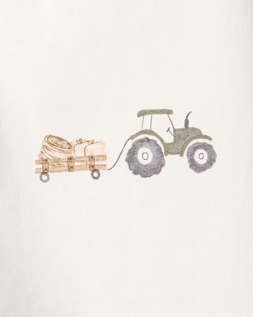 slide 3 of 3, Baby Boy Tractor Print Cotton Long-Sleeve Button Down Shirt - White White 24M, 1 ct