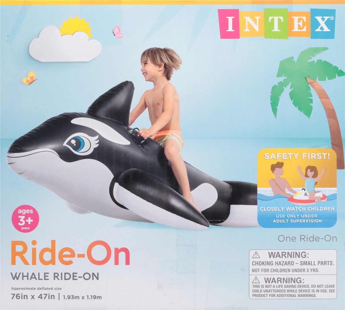 slide 10 of 10, Intex Inflatable Whale Pool Ride On, 76 in x 47 in