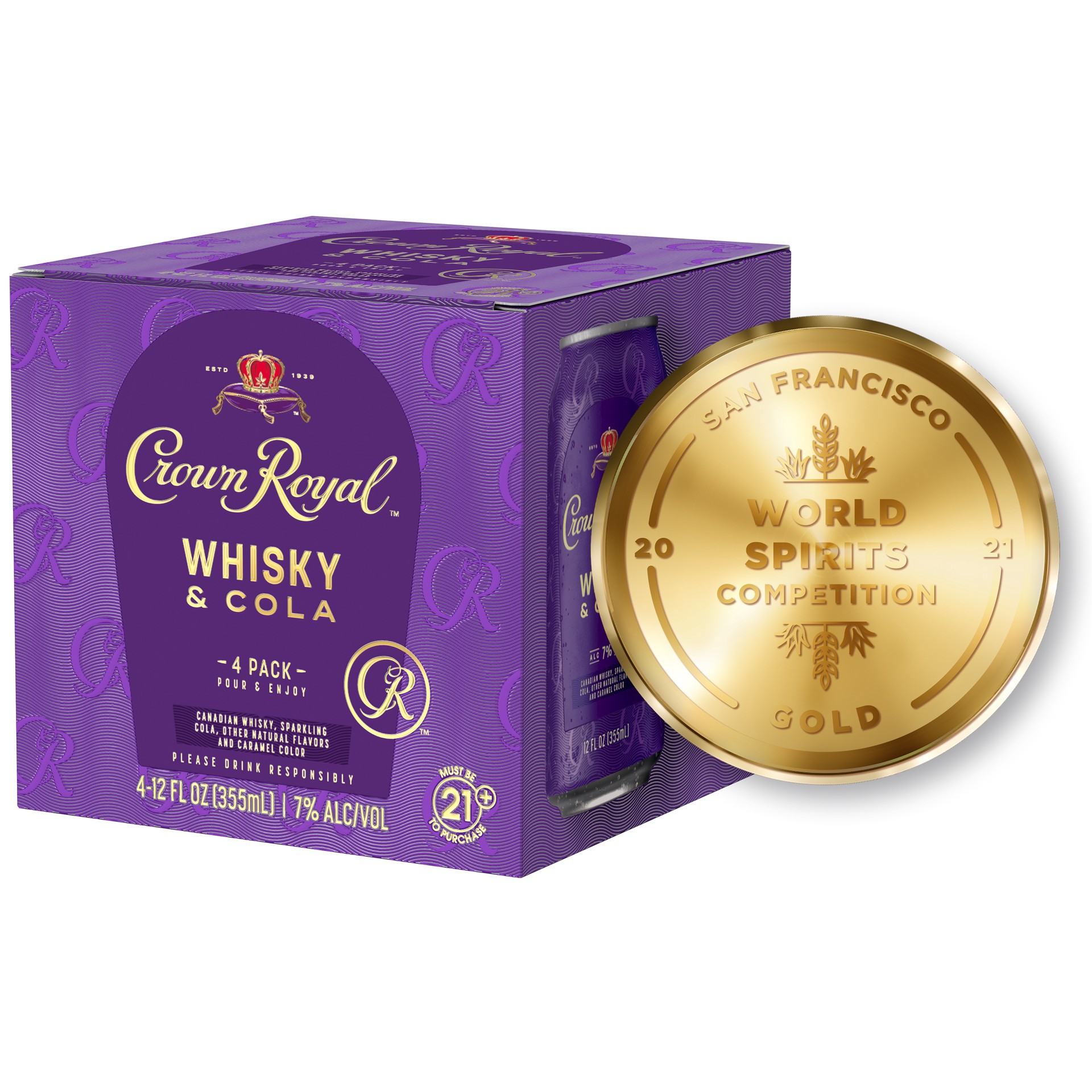 slide 5 of 5, Crown Royal Whisky and Cola Canadian Whisky Cocktail, 12 fl oz, 355 fl oz