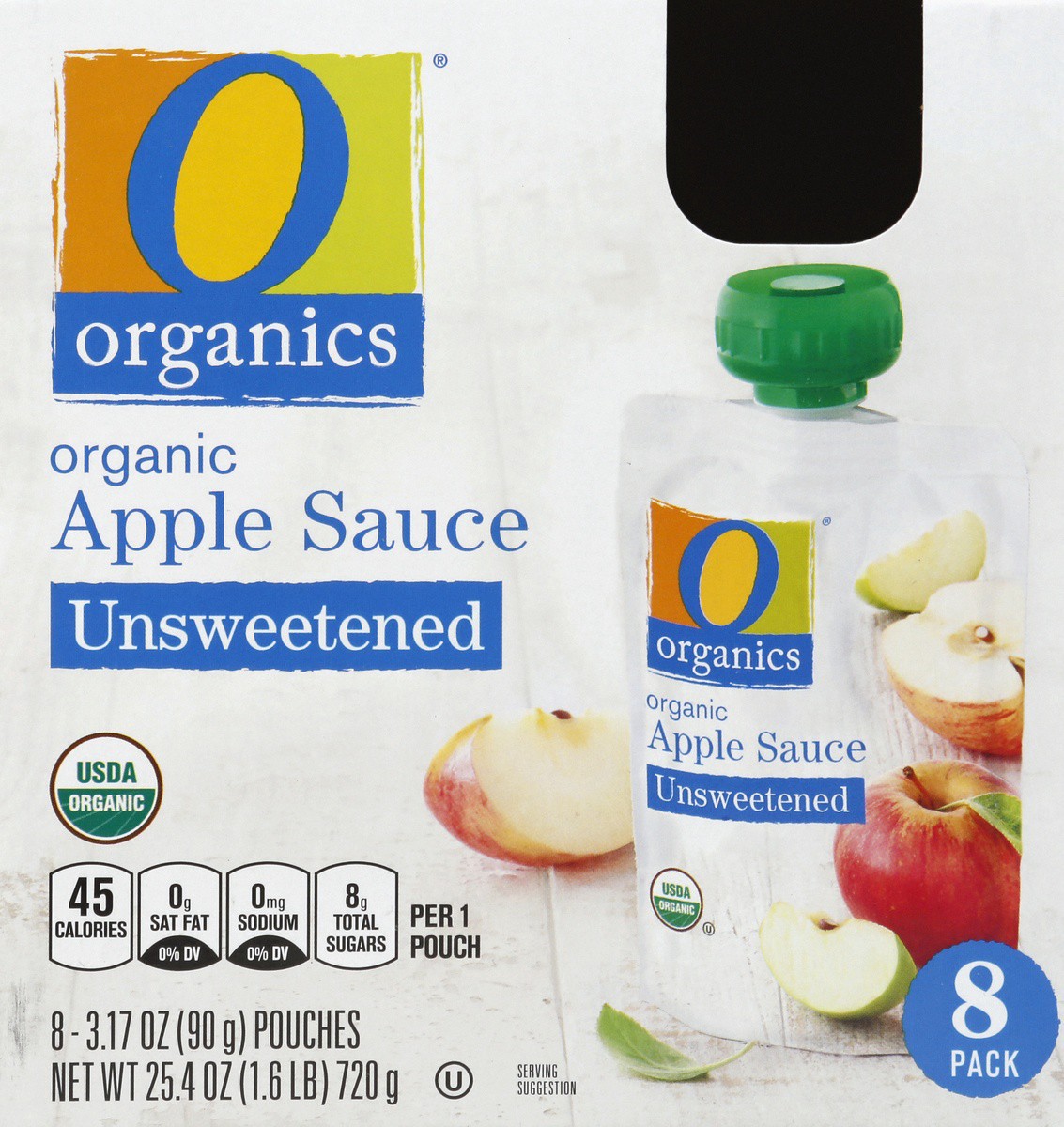 slide 2 of 4, O Organics Organic Apple Sauce Unsweetened Pouches, 8 ct; 3.17 oz