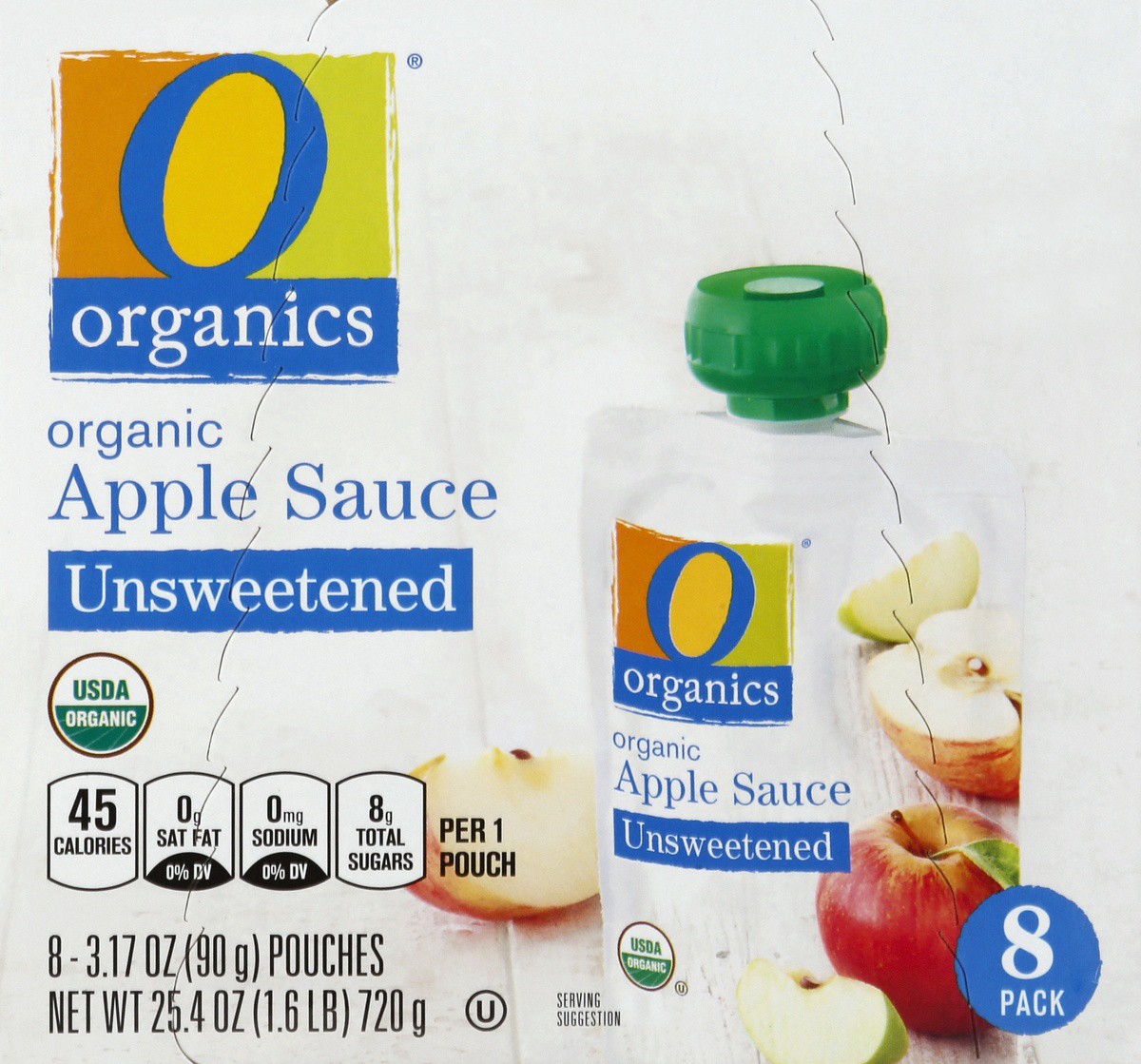slide 4 of 4, O Organics Organic Apple Sauce Unsweetened Pouches, 8 ct; 3.17 oz