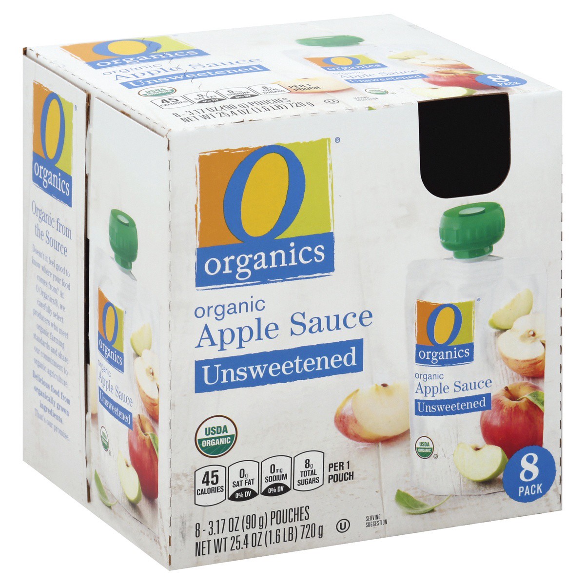 slide 1 of 4, O Organics Organic Apple Sauce Unsweetened Pouches, 8 ct; 3.17 oz