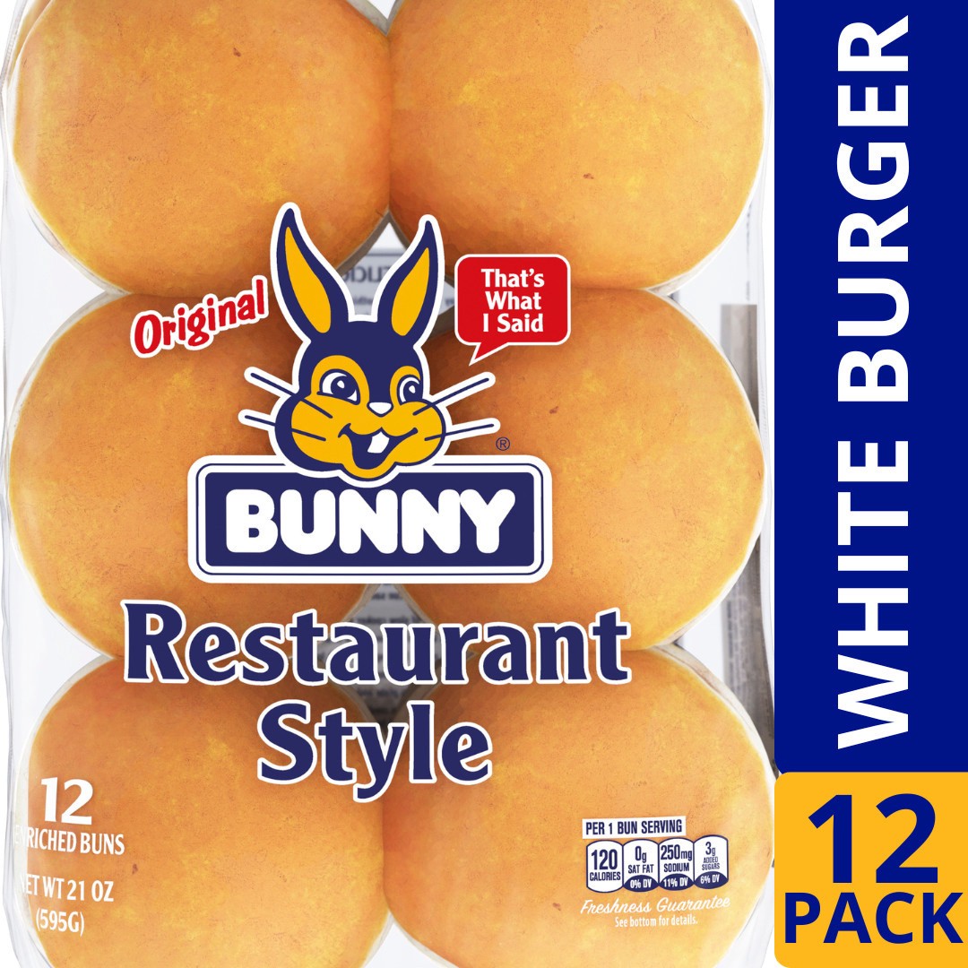 slide 1 of 5, Bunny White Restaurant Style Burger Buns, 21 oz, 12 Count, 21 oz