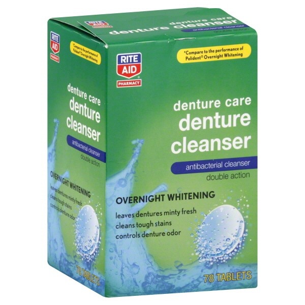 slide 1 of 1, Rite Aid Denture Cleanser, Overnight Whitening Tablets, 84 ct