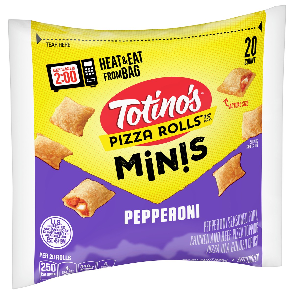 slide 12 of 14, Totino's Pizza Rolls Mini, Pepperoni, 20 Rolls, 3.6 oz Bag, 20 ct