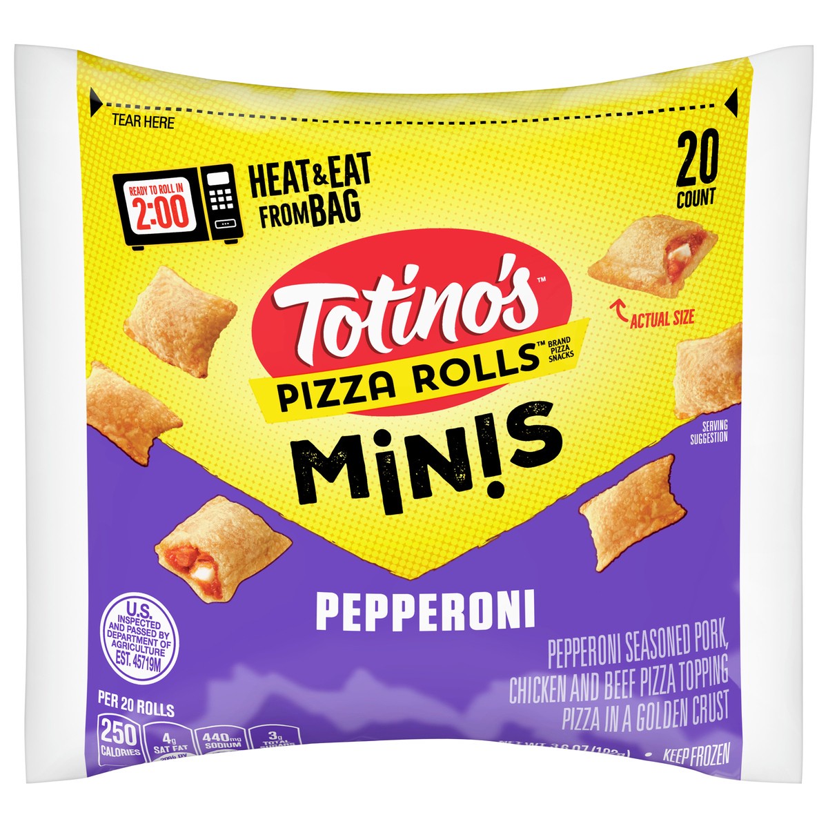 slide 14 of 14, Totino's Pizza Rolls Mini, Pepperoni, 20 Rolls, 3.6 oz Bag, 20 ct