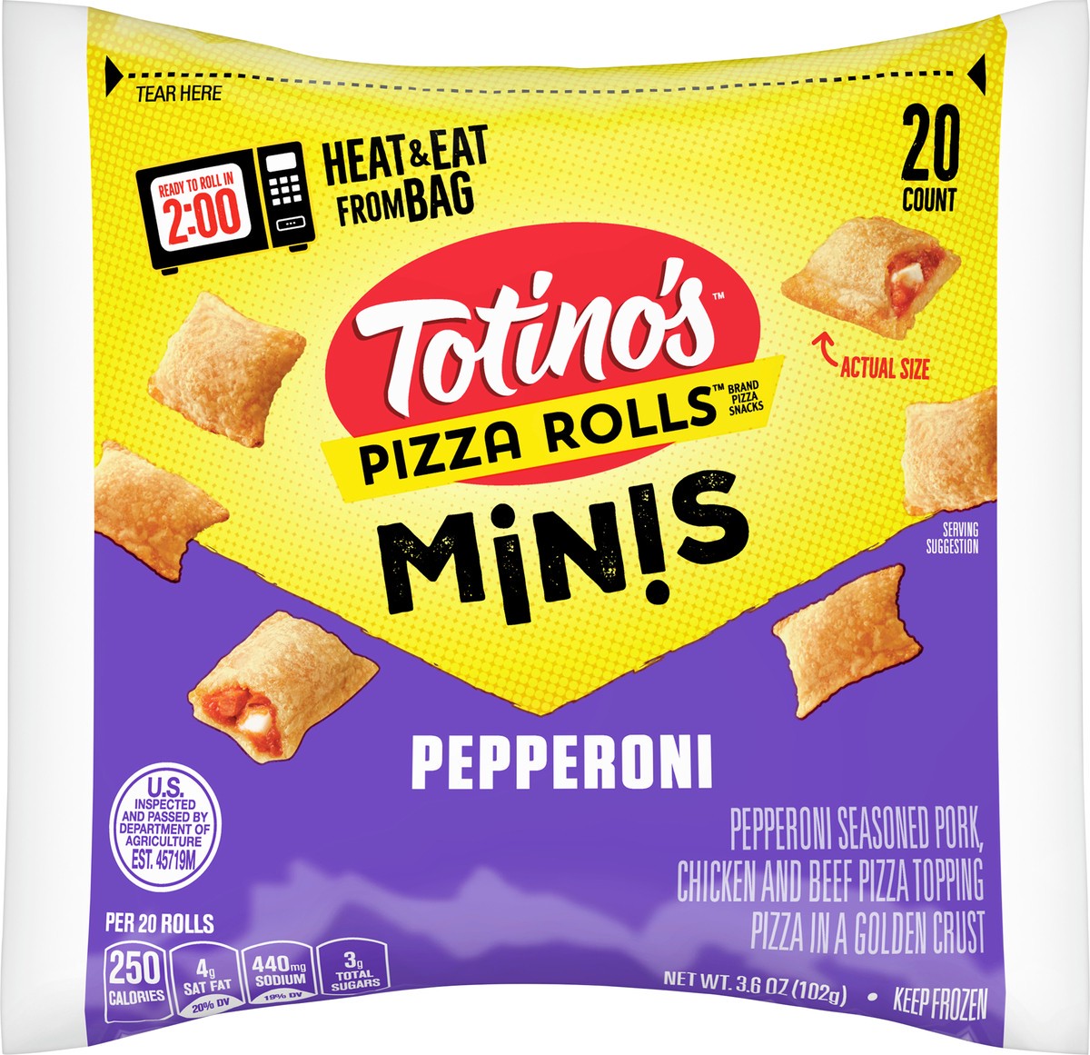 slide 6 of 14, Totino's Pizza Rolls Mini, Pepperoni, 20 Rolls, 3.6 oz Bag, 20 ct