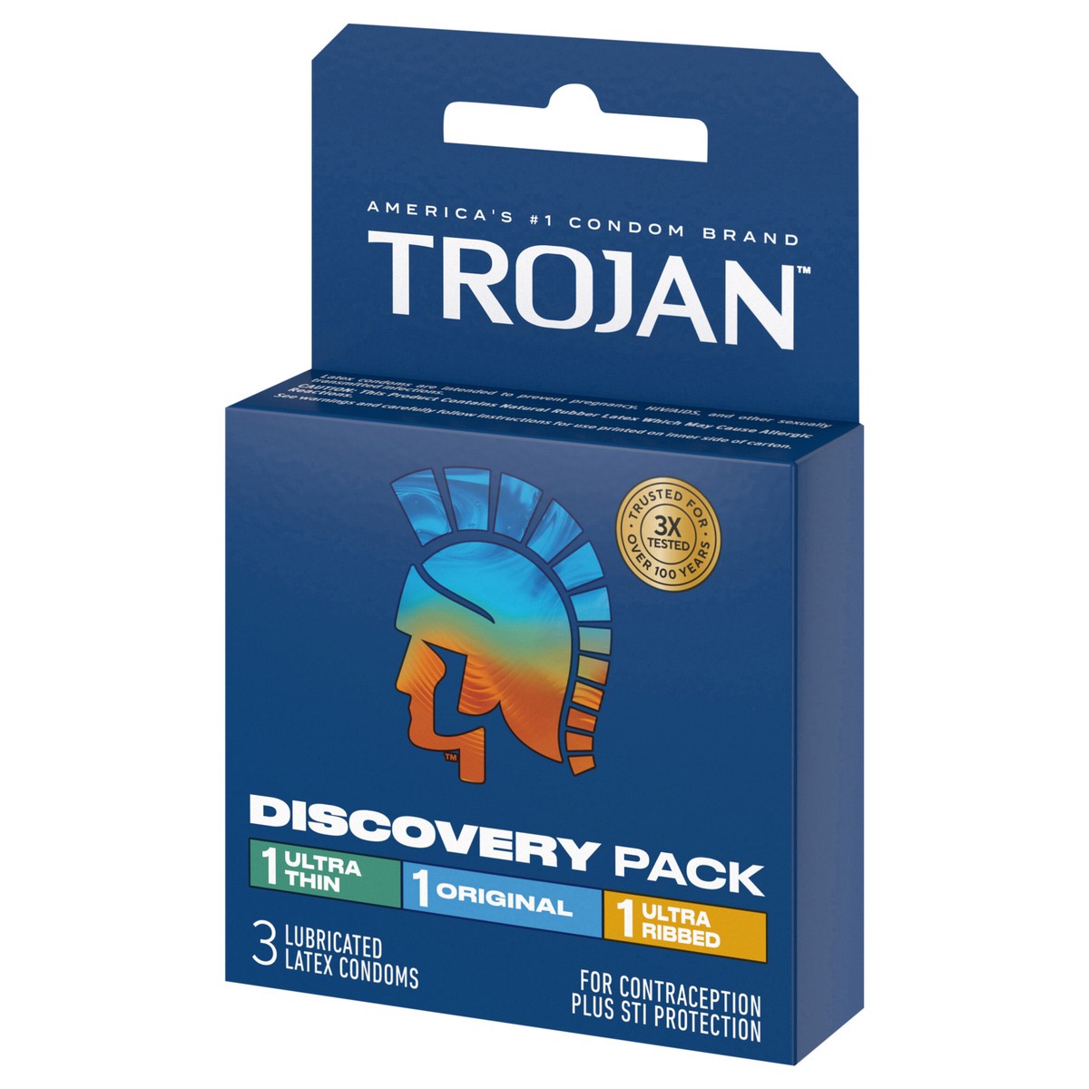 slide 4 of 4, Trojan Discovery Pack, Assorted Latex Lubricated Condoms for Men, Original, Ultra Thin & Ultra Ribbed Varieties, 3 Count, 3 ct