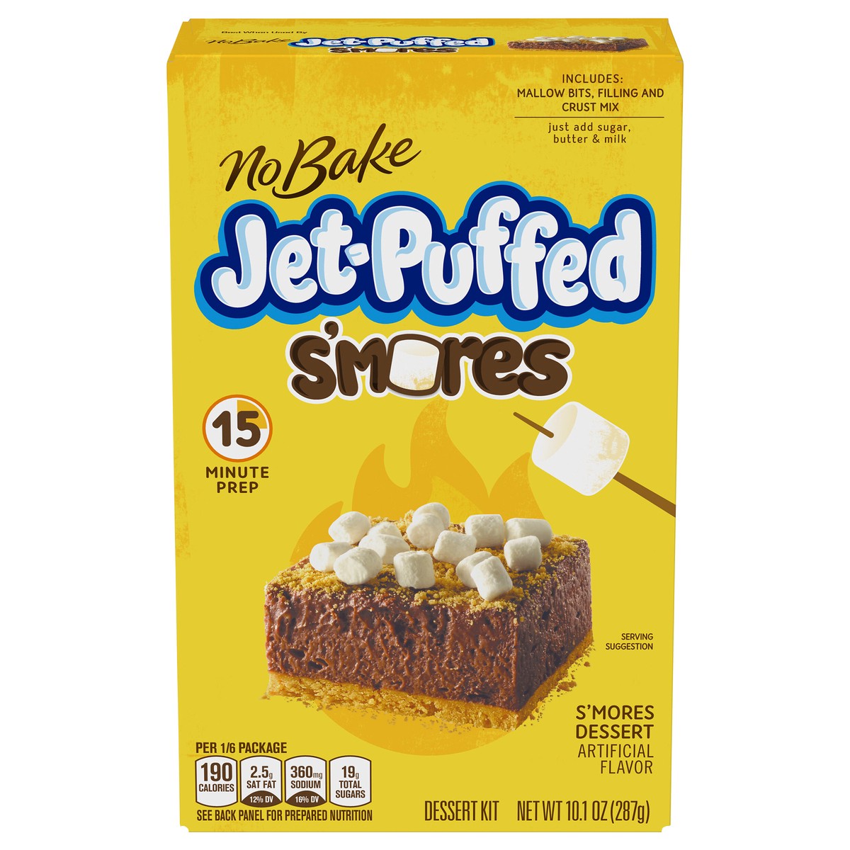 slide 12 of 14, Jet-Puffed No Bake S'mores Dessert Kit with Marshmallow Bits, Filling Mix & Crust Mix, 10.1 oz Box, 10.1 oz