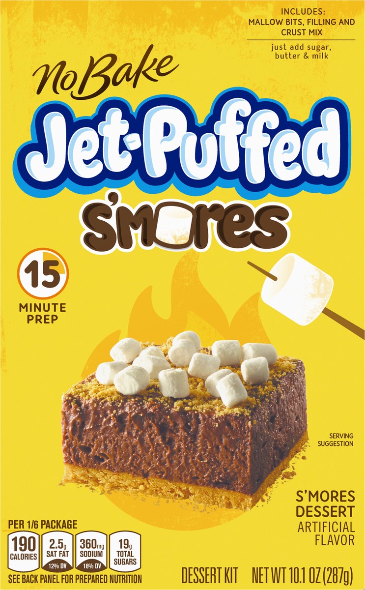 slide 14 of 14, Jet-Puffed No Bake S'mores Dessert Kit with Marshmallow Bits, Filling Mix & Crust Mix, 10.1 oz Box, 10.1 oz