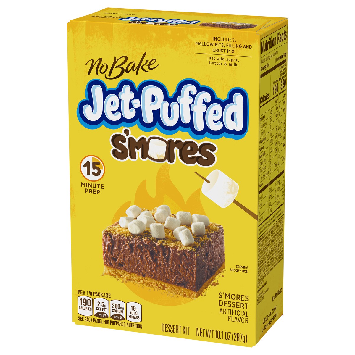 slide 10 of 14, Jet-Puffed No Bake S'mores Dessert Kit with Marshmallow Bits, Filling Mix & Crust Mix, 10.1 oz Box, 10.1 oz
