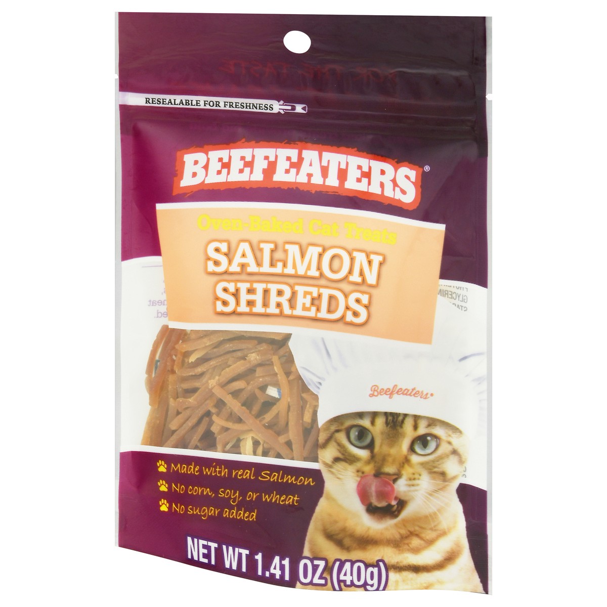 slide 7 of 11, Beefeaters Oven-Baked Salmon Shreds Cat Treats 1.41 oz, 1.4 oz