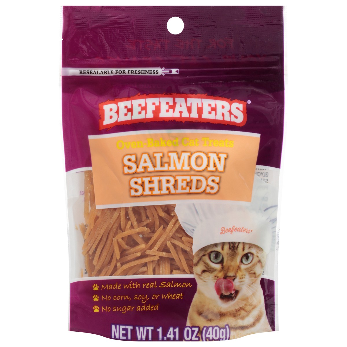 slide 1 of 11, Beefeaters Oven-Baked Salmon Shreds Cat Treats 1.41 oz, 1.4 oz