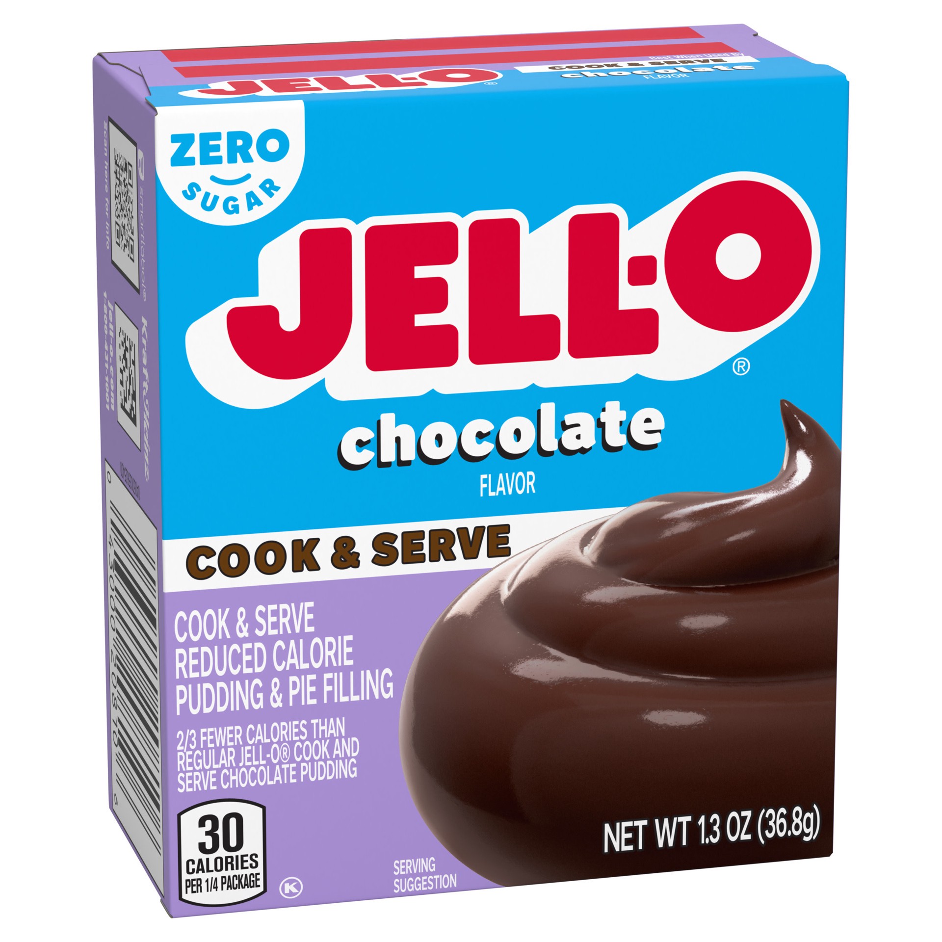 slide 4 of 5, Jell-O Chocolate Flavor Zero Sugar Cook & Serve Reduced Calorie Pudding & Pie Filling Mix, 1.3 oz Box, 1.3 oz