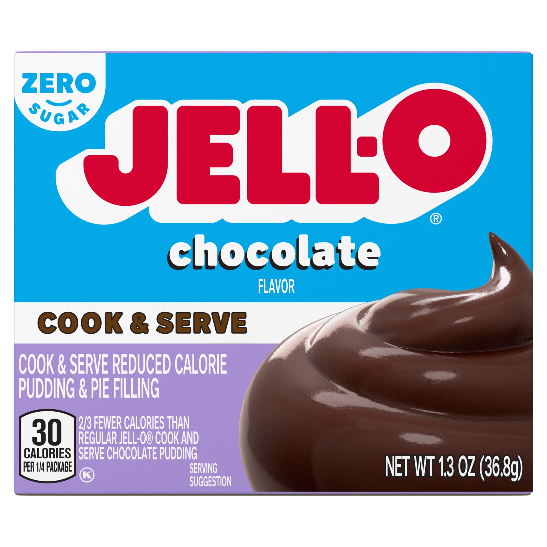 slide 5 of 5, Jell-O Chocolate Flavor Zero Sugar Cook & Serve Reduced Calorie Pudding & Pie Filling Mix, 1.3 oz Box, 1.3 oz