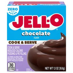 Jell-O Chocolate Flavor Zero Sugar Cook & Serve Reduced Calorie Pudding & Pie Filling Mix, 1.3 oz Box