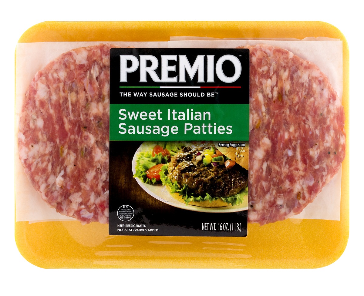 slide 1 of 1, Premio Sweet Italian Sausage Patties, 16 oz