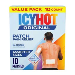 Icy Hot Original Pain Relief Patch Variety Pack with 5% Cooling Menthol for Fast-Acting Muscle and Joint Pain Relief, 5 Medium and 5 Large Comfortable Fabric Patches, 10 ct.
