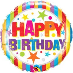 Birthday Stripes and Stars Foil Balloon