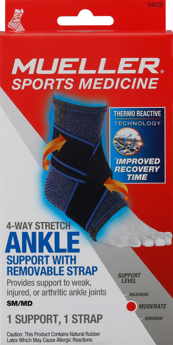 slide 10 of 11, Mueller Small/Medium Moderate Ankle Support with Removable Strap 1 ea, 1 ct