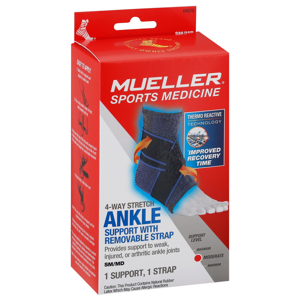 slide 2 of 11, Mueller Small/Medium Moderate Ankle Support with Removable Strap 1 ea, 1 ct