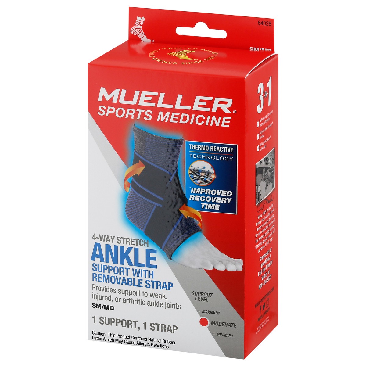 slide 5 of 11, Mueller Small/Medium Moderate Ankle Support with Removable Strap 1 ea, 1 ct