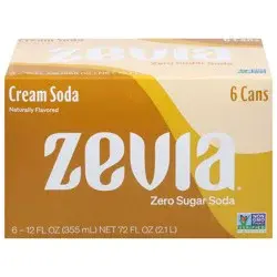 Zevia Zero Sugar Cream Soda 6 - 12 fl oz Cans