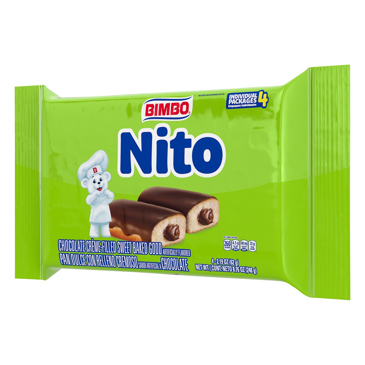 slide 2 of 14, Bimbo Nito Chocolate Crème Filled Sweet Baked Good, 4 packs, Soft Eclairs, 8.76 oz Multipack, 8.74 oz