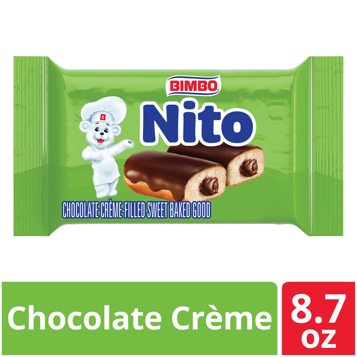 slide 13 of 14, Bimbo Nito Chocolate Crème Filled Sweet Baked Good, 4 packs, Soft Eclairs, 8.76 oz Multipack, 8.74 oz