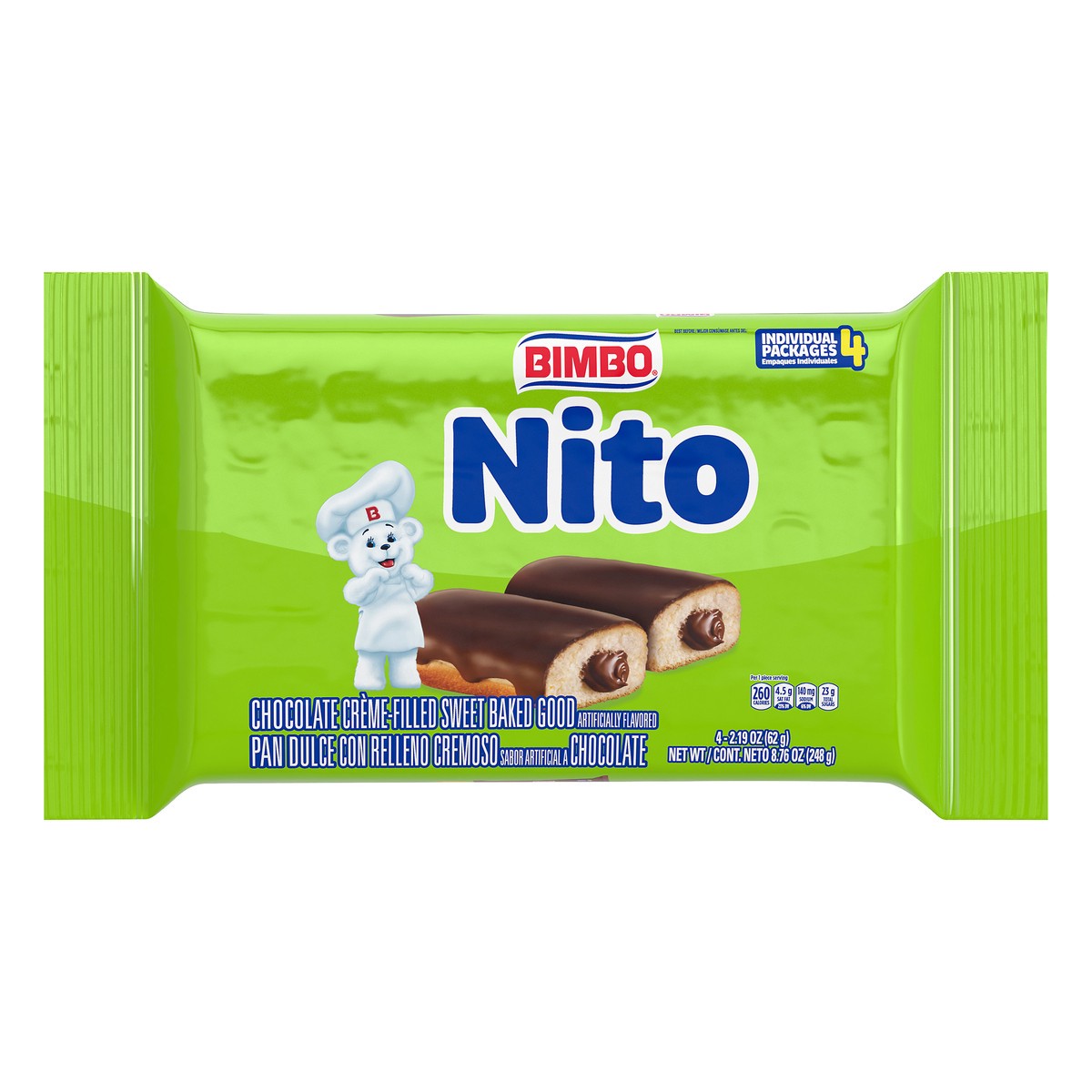 slide 6 of 14, Bimbo Nito Chocolate Crème Filled Sweet Baked Good, 4 packs, Soft Eclairs, 8.76 oz Multipack, 8.74 oz