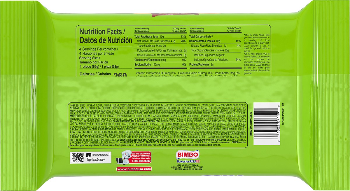 slide 11 of 14, Bimbo Nito Chocolate Crème Filled Sweet Baked Good, 4 packs, Soft Eclairs, 8.76 oz Multipack, 8.74 oz