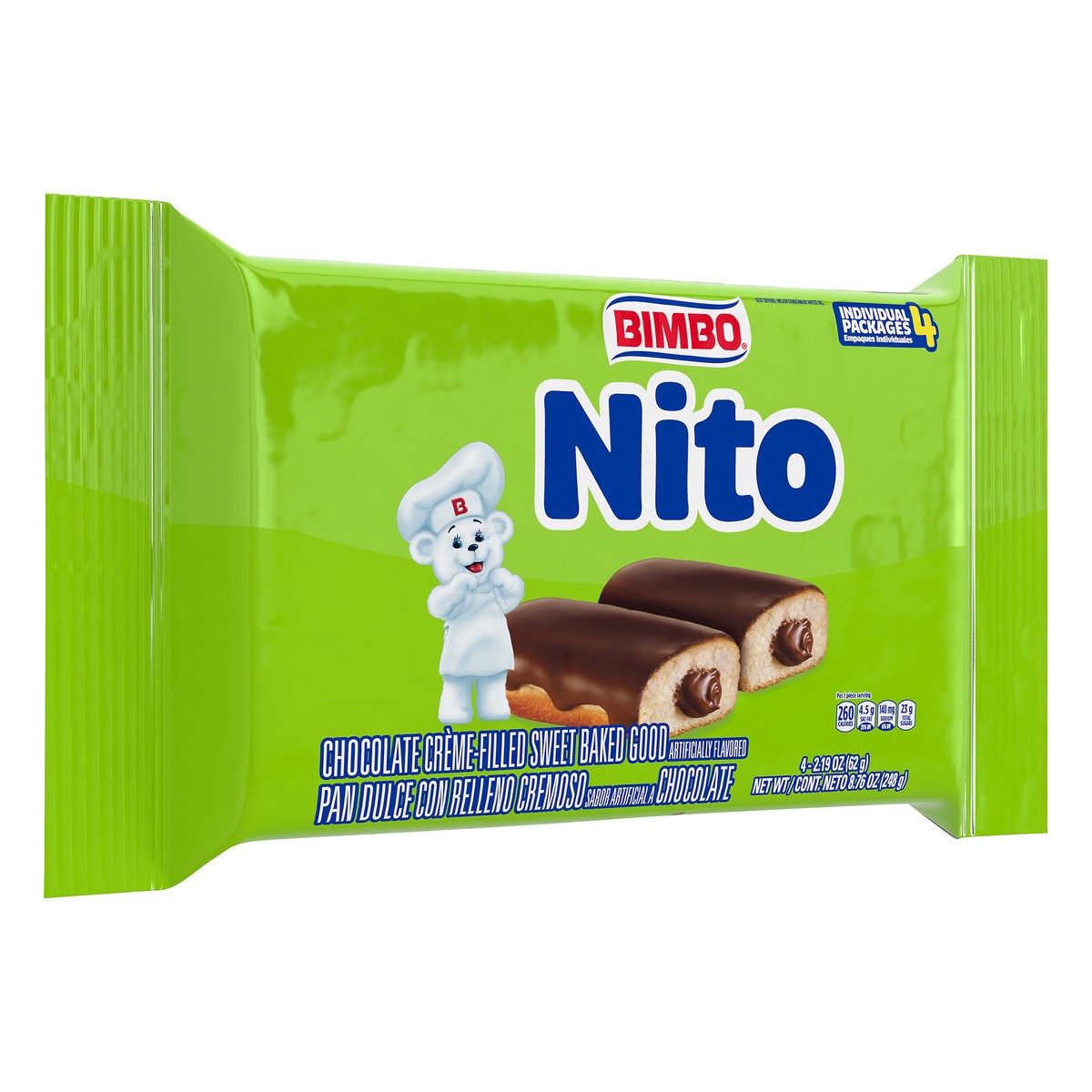 slide 12 of 14, Bimbo Nito Chocolate Crème Filled Sweet Baked Good, 4 packs, Soft Eclairs, 8.76 oz Multipack, 8.74 oz
