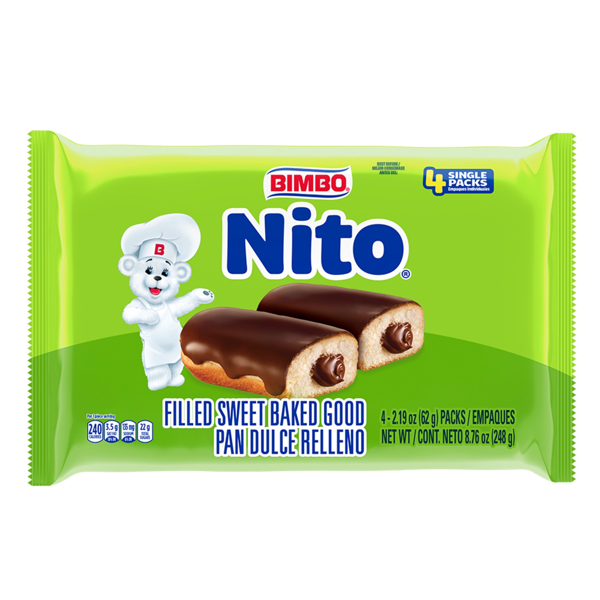 slide 1 of 14, Bimbo Nito Chocolate Crème Filled Sweet Baked Good, 4 packs, Eclairs, 8.76 oz Multipack, 4 ct