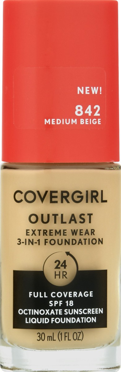 slide 12 of 12, Covergirl Outlast 3-in-1 Extreme Wear Medium Beige 842 Foundation 30 ml, 30 ml
