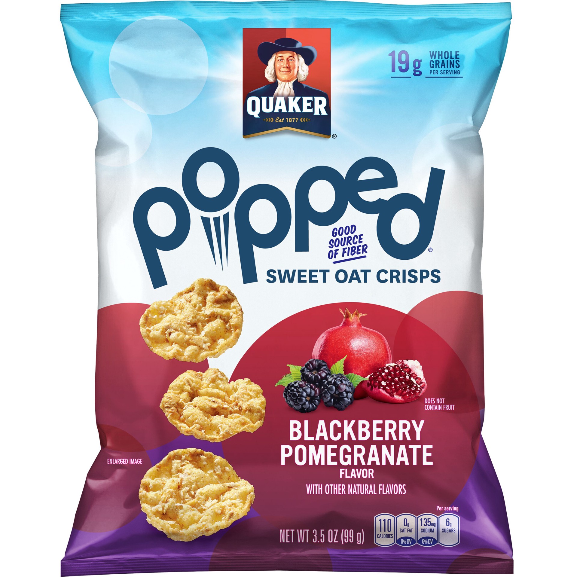 slide 1 of 3, Quaker Multgrain Fiber Crisps BlackBerry Pomegranate 3.5 Ounce Plastic Bag, 11 oz