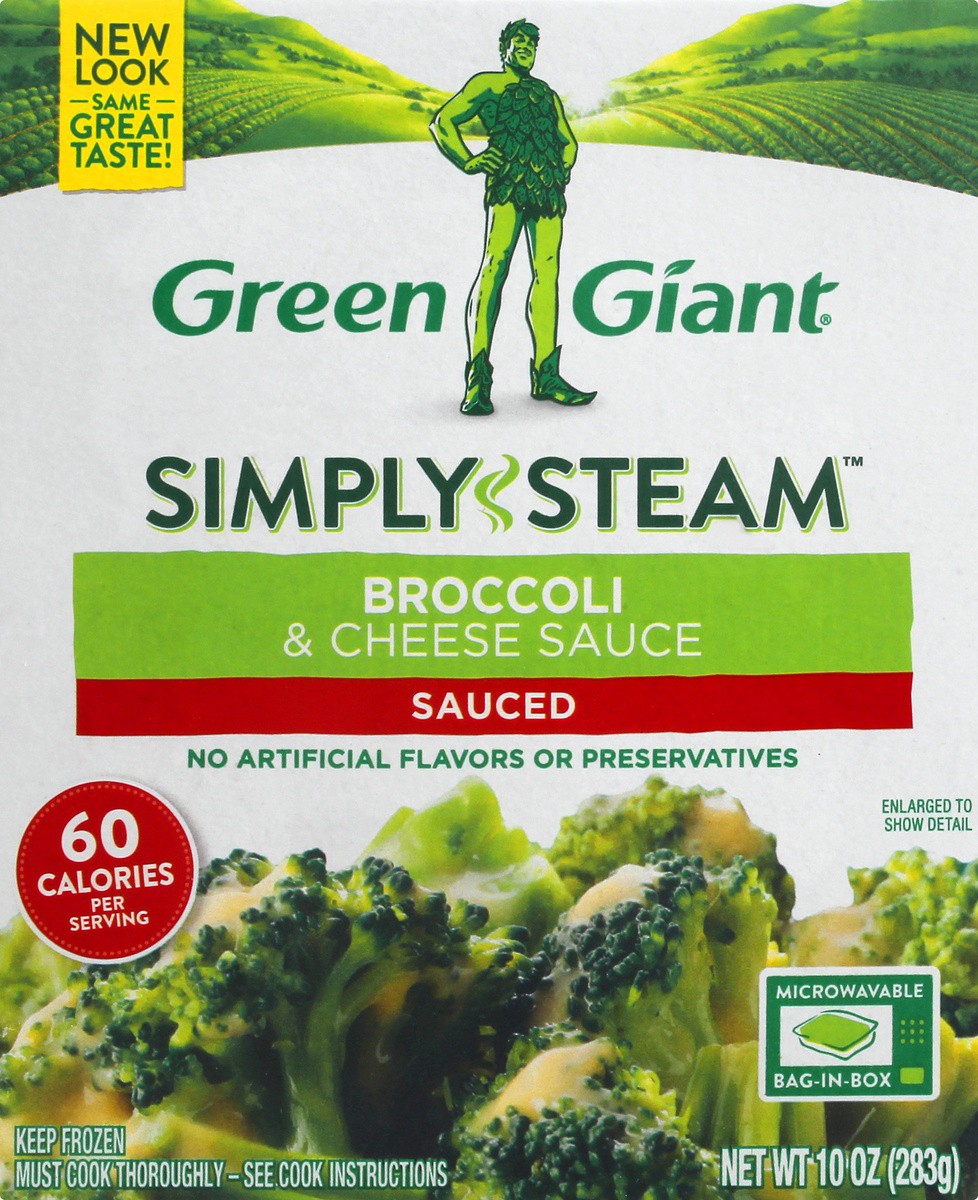 slide 2 of 9, Green Giant Simply Steam Sauced Broccoli & Cheese Sauce, 10 oz