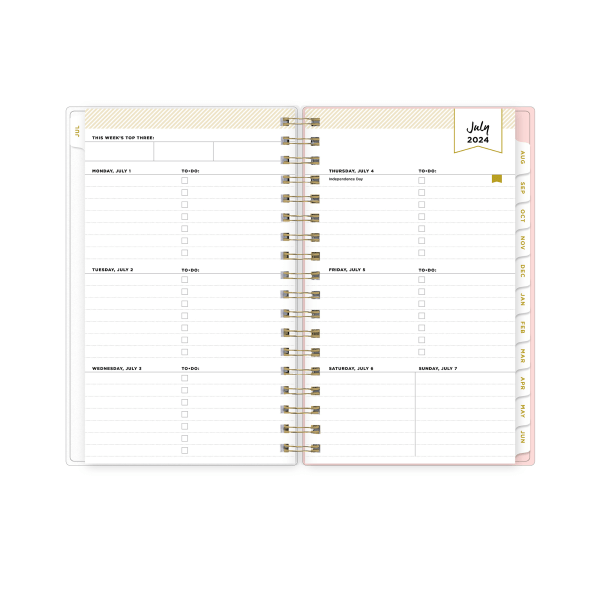 slide 3 of 5, 2024-2025 Day Designer Weekly/Monthly Planning Calendar, 3-5/8"" X 6-1/8"", Ticking Stripe Blush Frosted, July To June, 150522, 1 ct