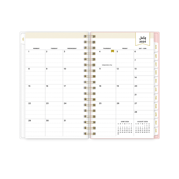 slide 4 of 5, 2024-2025 Day Designer Weekly/Monthly Planning Calendar, 3-5/8"" X 6-1/8"", Ticking Stripe Blush Frosted, July To June, 150522, 1 ct