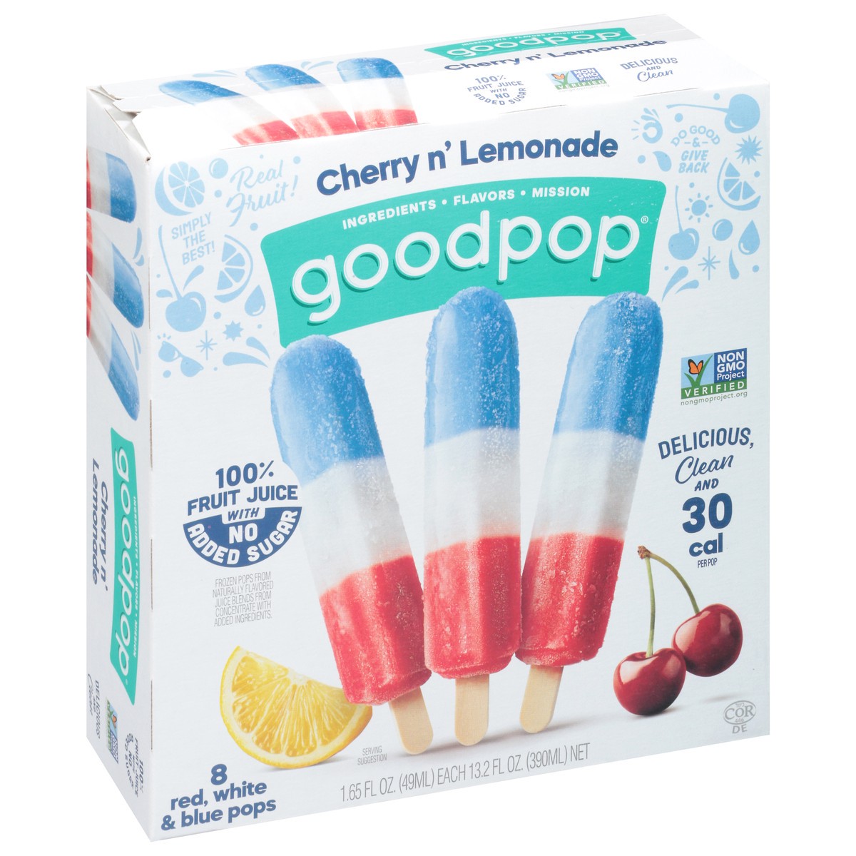 slide 6 of 9, GoodPop Cherry n' Lemonade Red, White and Blue, No Added Sugar Ice Pops, 8 Ct, 8 ct