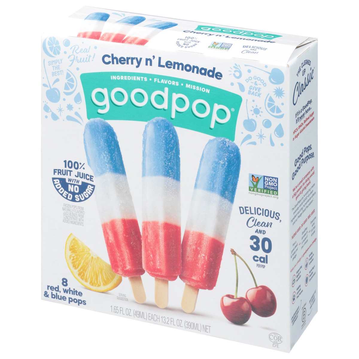 slide 4 of 9, GoodPop Cherry n' Lemonade Red, White and Blue, No Added Sugar Ice Pops, 8 Ct, 8 ct